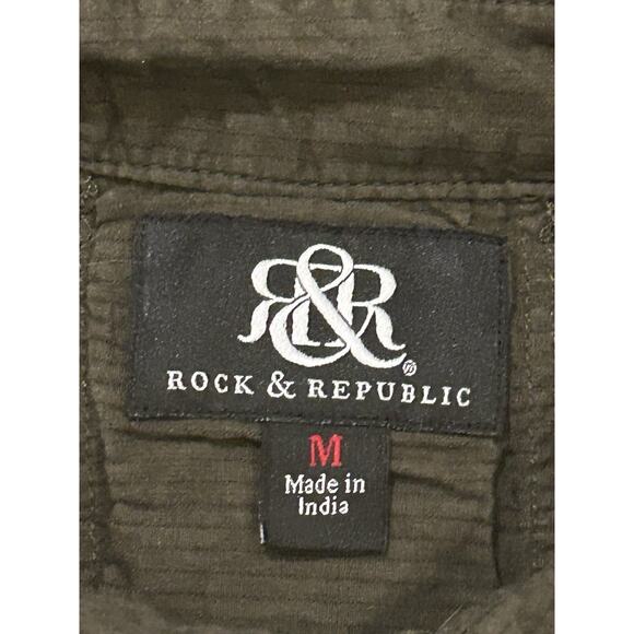 Rock & Republic Button Up Army Green Shirt Men's size M - Picture 4 of 5